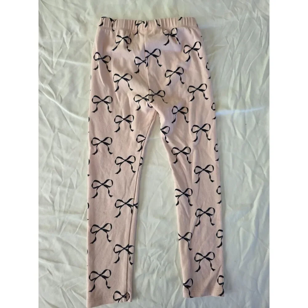 Gymboree Pink Black Bow Print Leggings - Girls Size 5T (play condition)